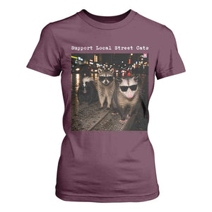 Support Local Street Cats T Shirt For Women Funny Raccoon Skunk Possum Animal Meme