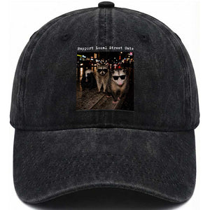 Support Local Street Cats Washed Cotton Baseball Cap Funny Raccoon Skunk Possum Animal Meme
