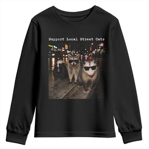 Support Local Street Cats Youth Sweatshirt Funny Raccoon Skunk Possum Animal Meme