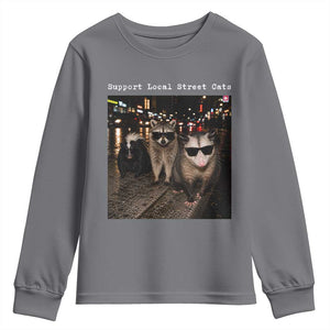 Support Local Street Cats Youth Sweatshirt Funny Raccoon Skunk Possum Animal Meme
