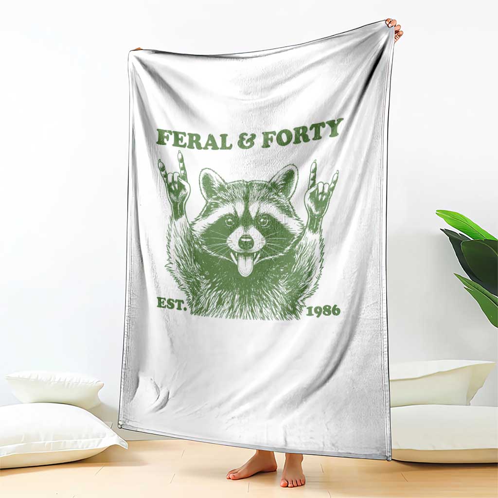 Raccoon 40th Birthday Throw Blanket Funny Feral And Forty Vintage 1986 40 Year Old Gift