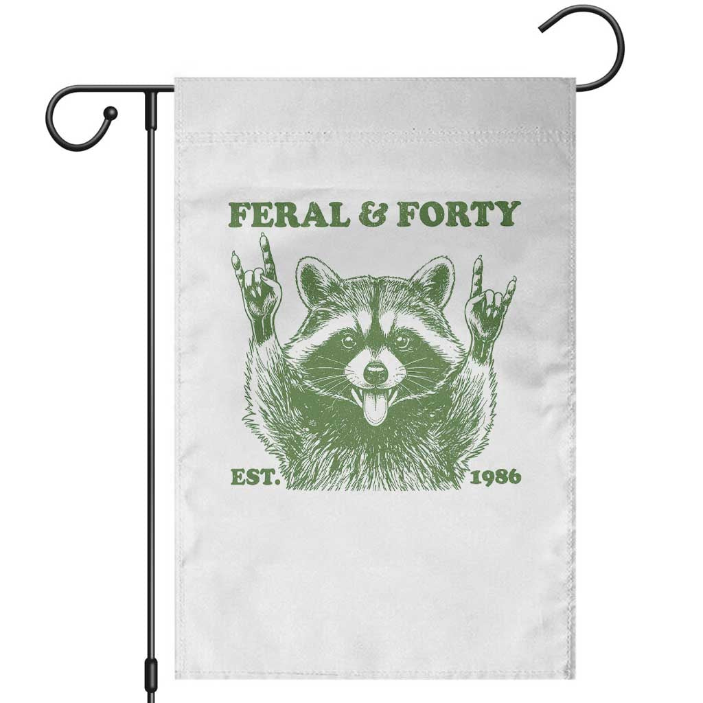 Raccoon 40th Birthday Garden Flag Funny Feral And Forty Vintage 1986 40 Year Old Gift TS10 White Print Your Wear