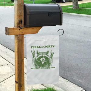 Raccoon 40th Birthday Garden Flag Funny Feral And Forty Vintage 1986 40 Year Old Gift