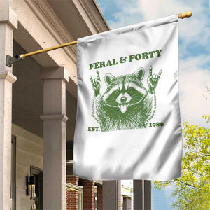 Raccoon 40th Birthday Garden Flag Funny Feral And Forty Vintage 1986 40 Year Old Gift