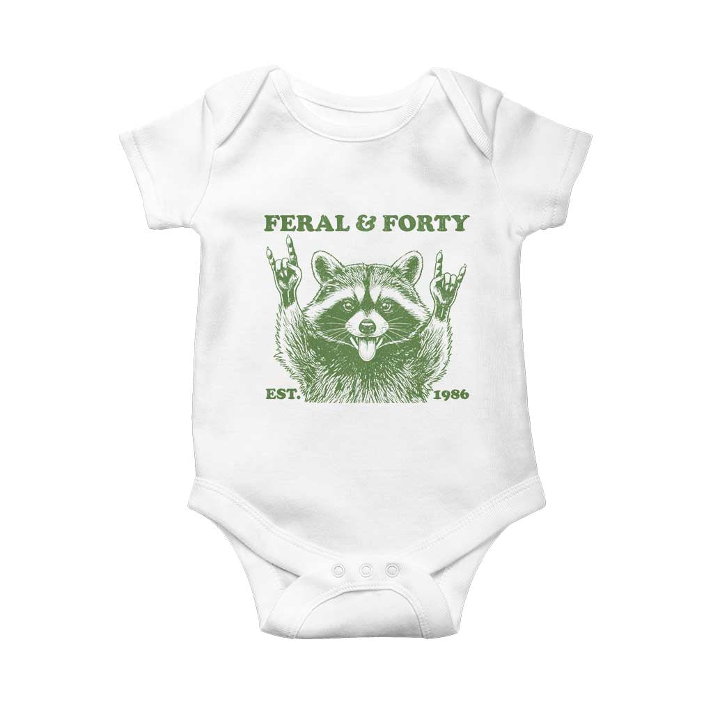 Raccoon 40th Birthday Baby Onesie Funny Feral And Forty Vintage 1986 40 Year Old Gift TS10 White Print Your Wear