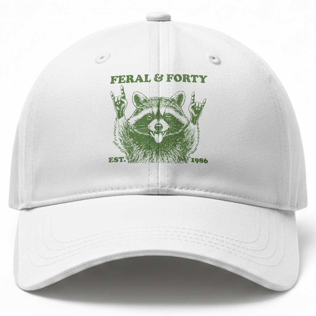 Raccoon 40th Birthday Baseball Cap Funny Feral And Forty Vintage 1986 40 Year Old Gift