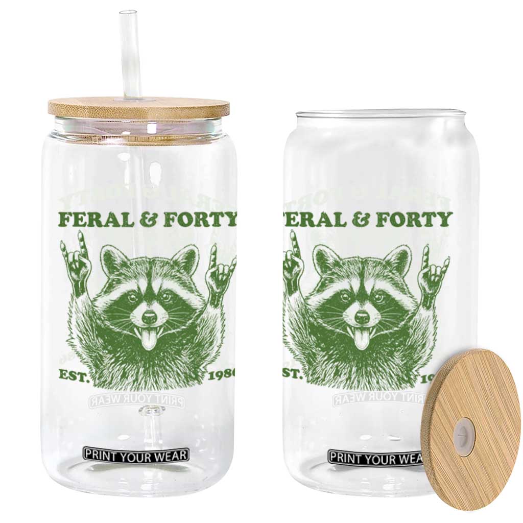 Raccoon 40th Birthday Glass Can Funny Feral And Forty Vintage 1986 40 Year Old Gift