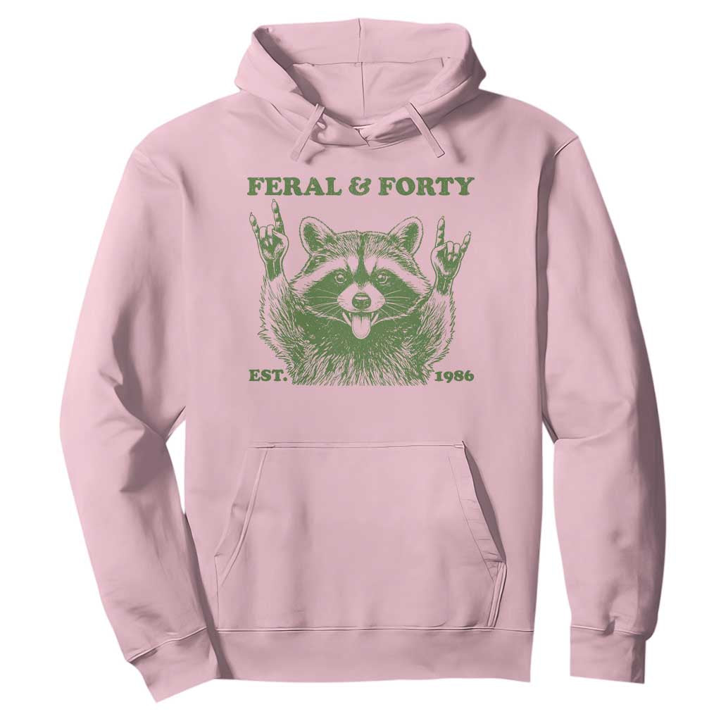 Raccoon 40th Birthday Hoodie Funny Feral And Forty Vintage 1986 40 Year Old Gift