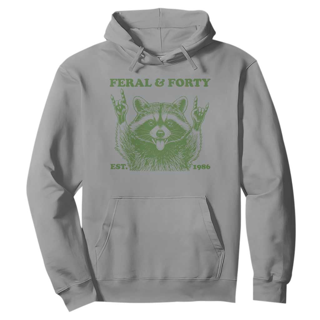 Raccoon 40th Birthday Hoodie Funny Feral And Forty Vintage 1986 40 Year Old Gift
