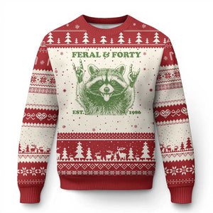 Raccoon 40th Birthday Ugly Christmas Sweater Funny Feral And Forty Vintage 1986 40 Year Old Gift