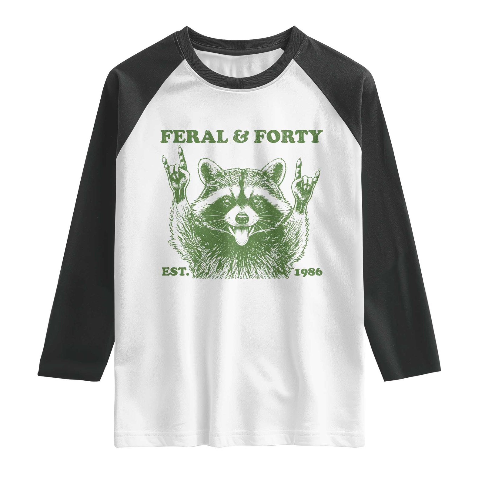 Raccoon 40th Birthday Raglan Shirt Funny Feral And Forty Vintage 1986 40 Year Old Gift TS10 White Black Print Your Wear