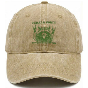 Raccoon 40th Birthday Washed Cotton Baseball Cap Funny Feral And Forty Vintage 1986 40 Year Old Gift
