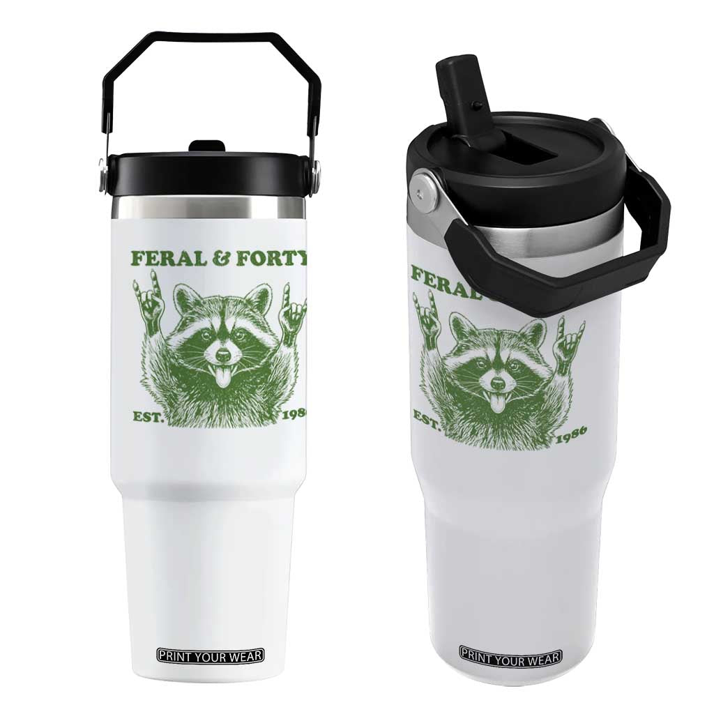 Raccoon 40th Birthday Flip Straw Tumbler Funny Feral And Forty Vintage 1986 40 Year Old Gift TS10 One Size: 30 oz White Print Your Wear