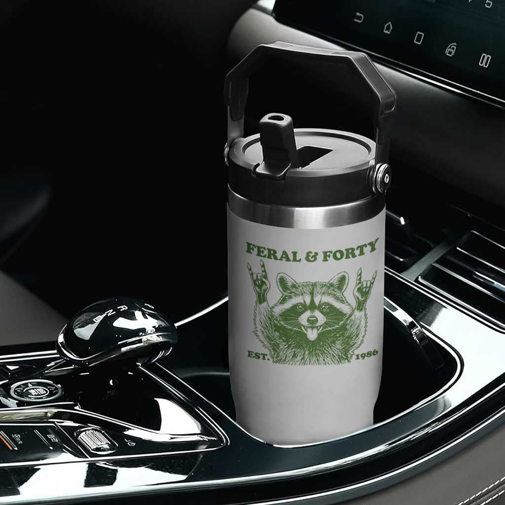 Raccoon 40th Birthday Flip Straw Tumbler Funny Feral And Forty Vintage 1986 40 Year Old Gift TS10 Print Your Wear