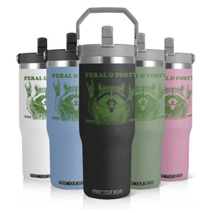 Raccoon 40th Birthday Flip Straw Tumbler Funny Feral And Forty Vintage 1986 40 Year Old Gift TS10 Print Your Wear