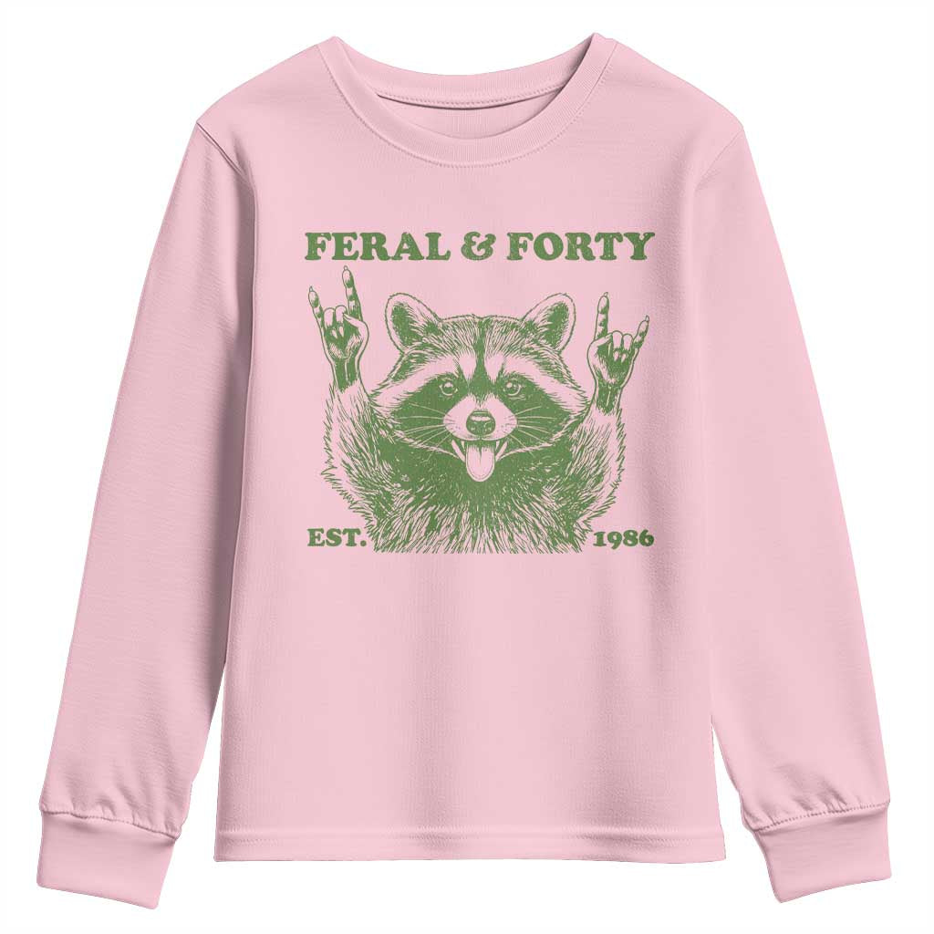 Raccoon 40th Birthday Youth Sweatshirt Funny Feral And Forty Vintage 1986 40 Year Old Gift