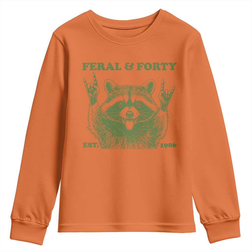 Raccoon 40th Birthday Youth Sweatshirt Funny Feral And Forty Vintage 1986 40 Year Old Gift