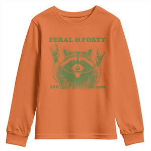 Raccoon 40th Birthday Youth Sweatshirt Funny Feral And Forty Vintage 1986 40 Year Old Gift