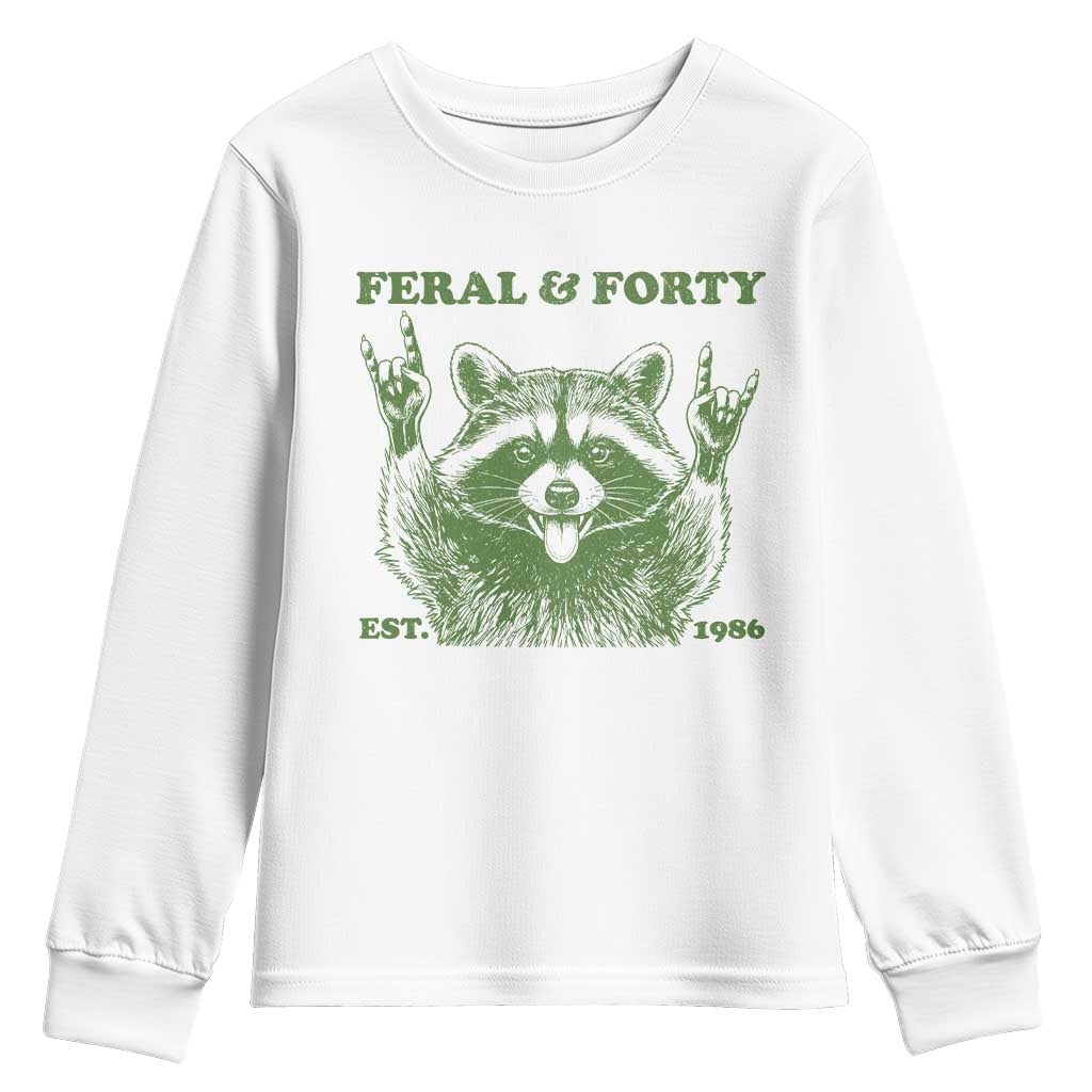 Raccoon 40th Birthday Youth Sweatshirt Funny Feral And Forty Vintage 1986 40 Year Old Gift TS10 White Print Your Wear