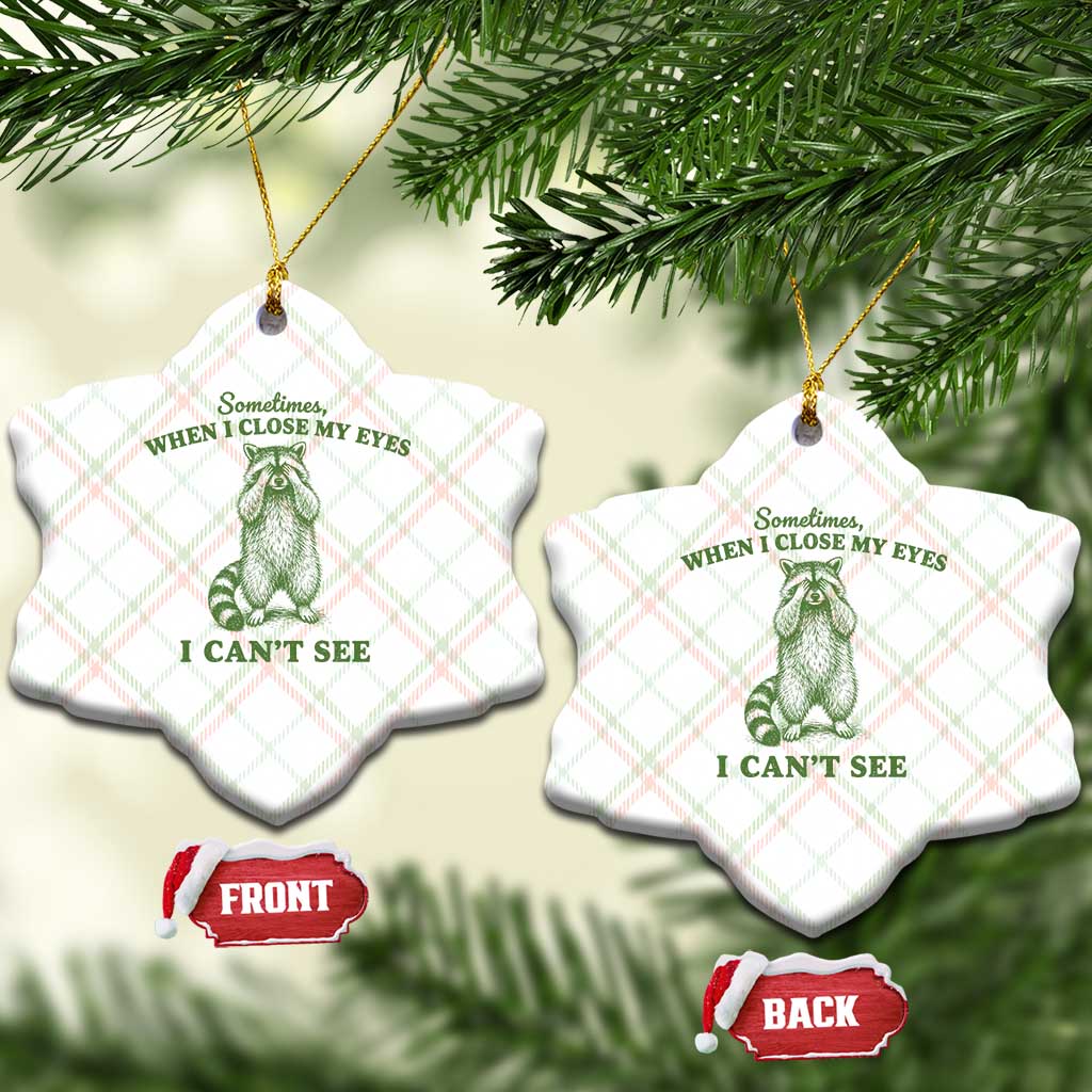 Funny Raccoon Meme Ceramic Ornament Sometimes When I Close My Eyes I Cant See Vintage Trash Panda