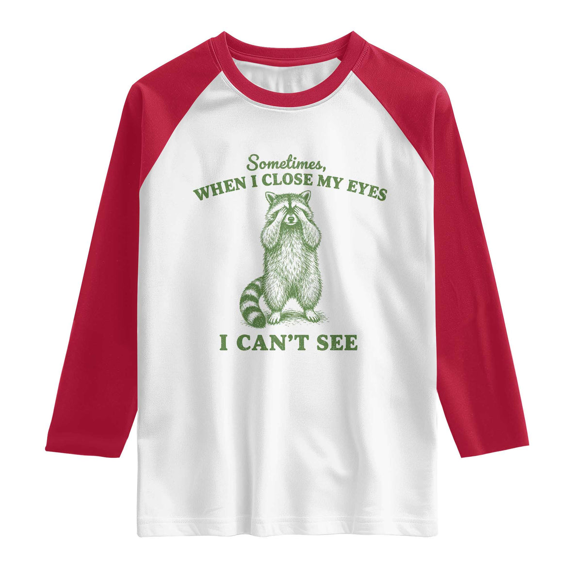Funny Raccoon Meme Raglan Shirt Sometimes When I Close My Eyes I Cant See Vintage Trash Panda