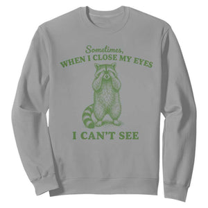 Funny Raccoon Meme Sweatshirt Sometimes When I Close My Eyes I Cant See Vintage Trash Panda