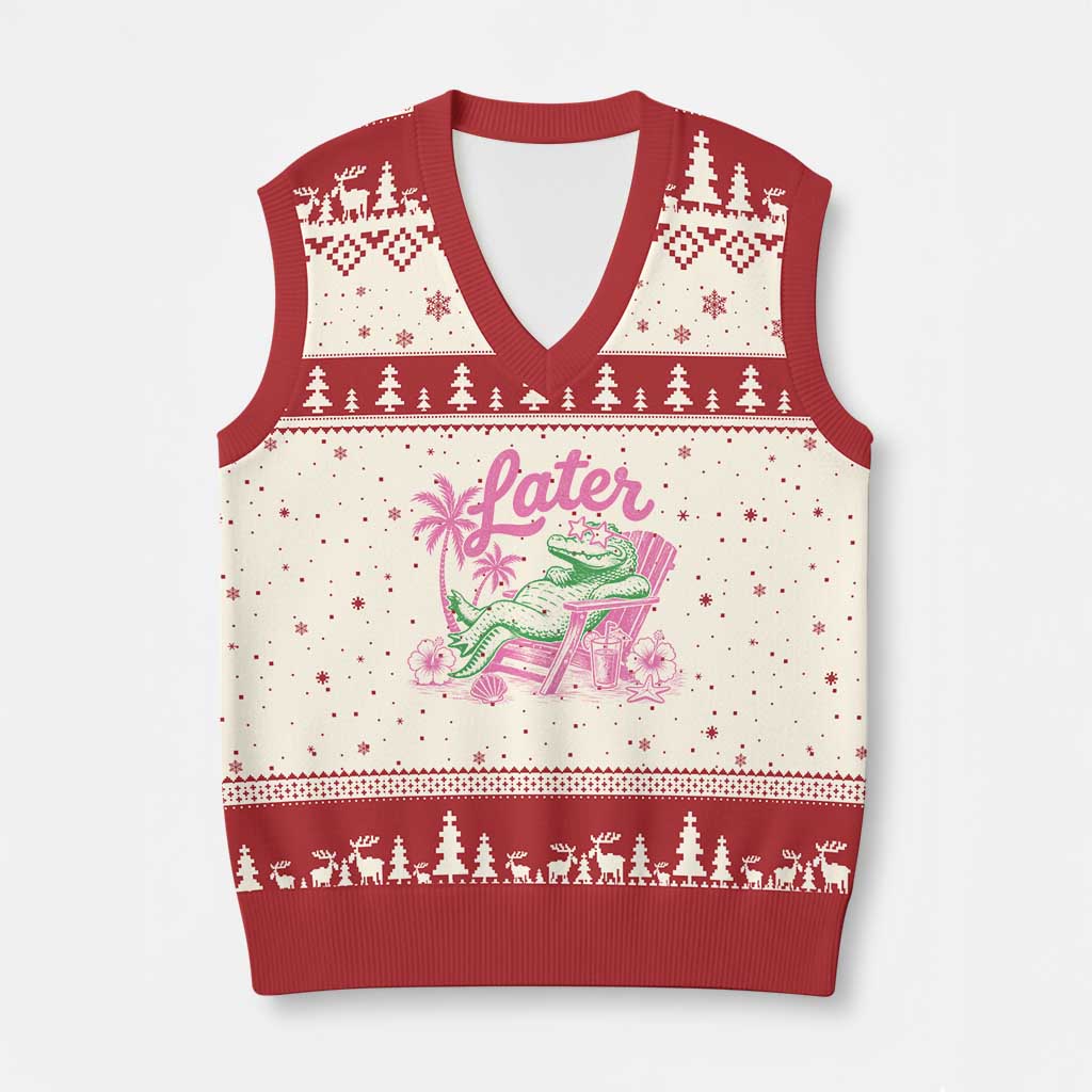 Later Gator Funny Alligator Meme V-Neck Knit Sweater Vest Last Day of School Summer Vacation Teachers Kids TS10 Beige Red Print Your Wear