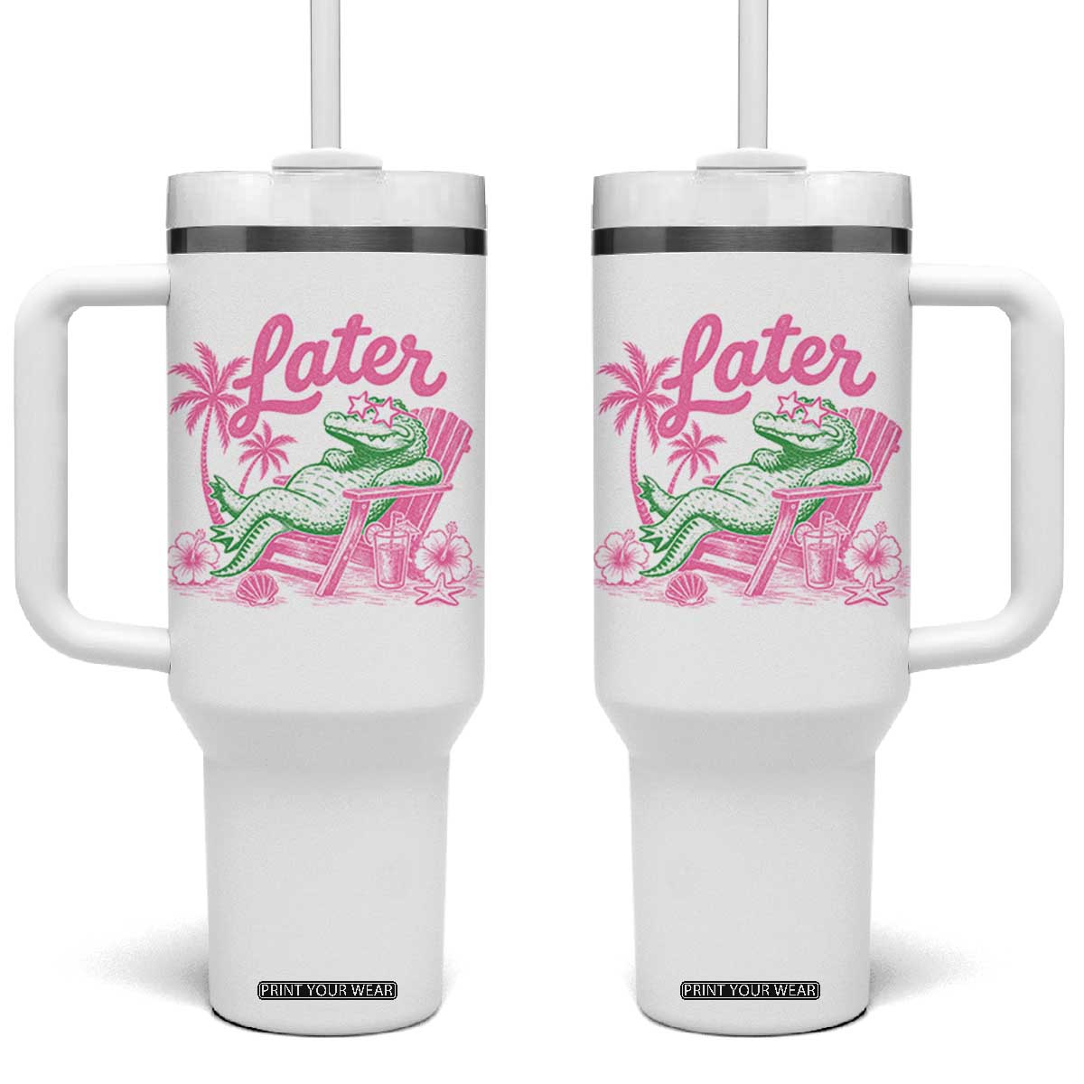 Later Gator Funny Alligator Meme Tumbler With Handle Last Day of School Summer Vacation Teachers Kids TS10 One Size: 40 oz White Print Your Wear