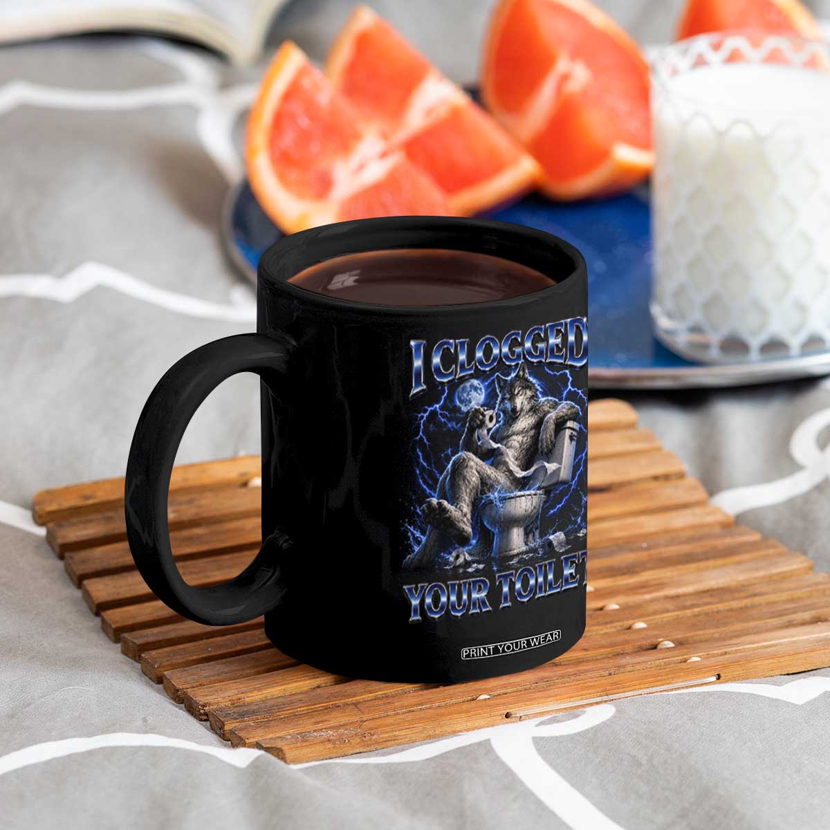 I Clogged Your Toilet Alpha Wolf Meme Coffee Mug Funny Unhinged Stupid Brainrot