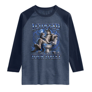 I Clogged Your Toilet Alpha Wolf Meme Raglan Shirt Funny Unhinged Stupid Brainrot