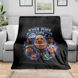 John Pork Calling Throw Blanket Funny Answer Call Phone Brainrot Meme Vintage Bootleg Graphic