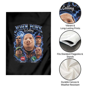 John Pork Calling Garden Flag Funny Answer Call Phone Brainrot Meme Vintage Bootleg Graphic