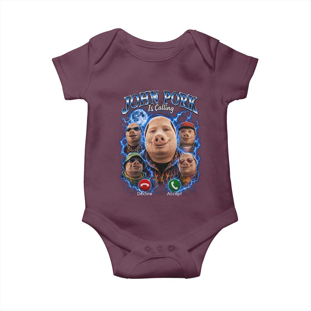 John Pork Calling Baby Onesie Funny Answer Call Phone Brainrot Meme Vintage Bootleg Graphic