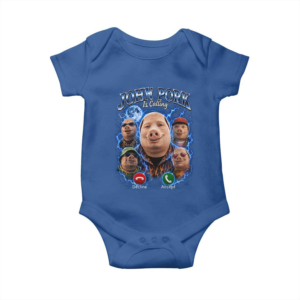 John Pork Calling Baby Onesie Funny Answer Call Phone Brainrot Meme Vintage Bootleg Graphic