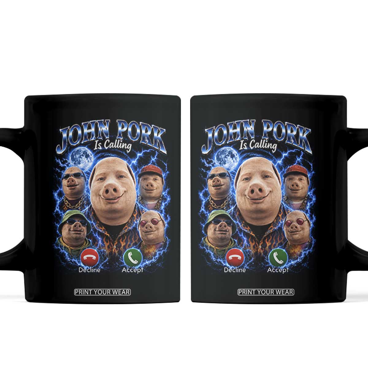 John Pork Calling Coffee Mug Funny Answer Call Phone Brainrot Meme Vintage Bootleg Graphic