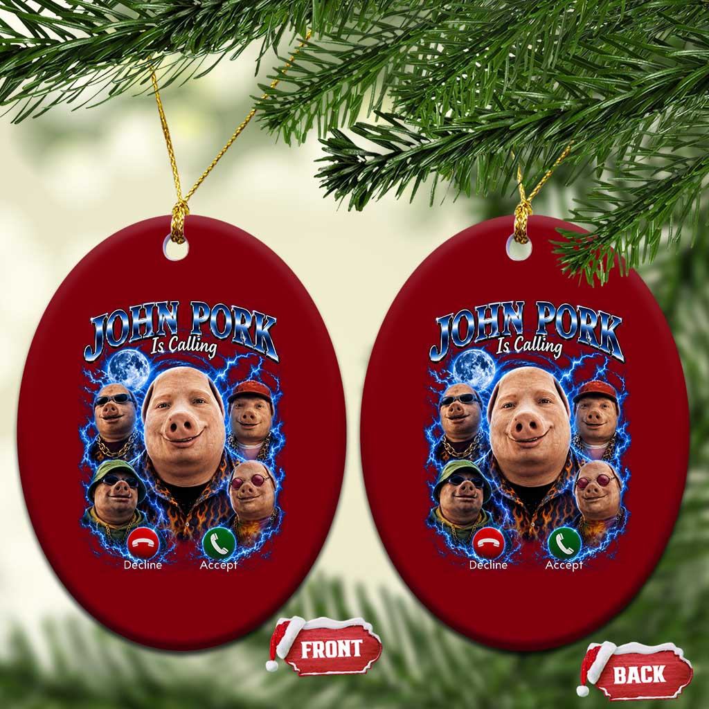 John Pork Calling Ceramic Ornament Funny Answer Call Phone Brainrot Meme Vintage Bootleg Graphic