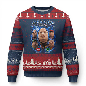 John Pork Calling Ugly Christmas Sweater Funny Answer Call Phone Brainrot Meme Vintage Bootleg Graphic
