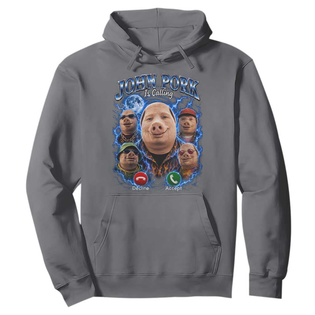 John Pork Calling Hoodie Funny Answer Call Phone Brainrot Meme Vintage Bootleg Graphic
