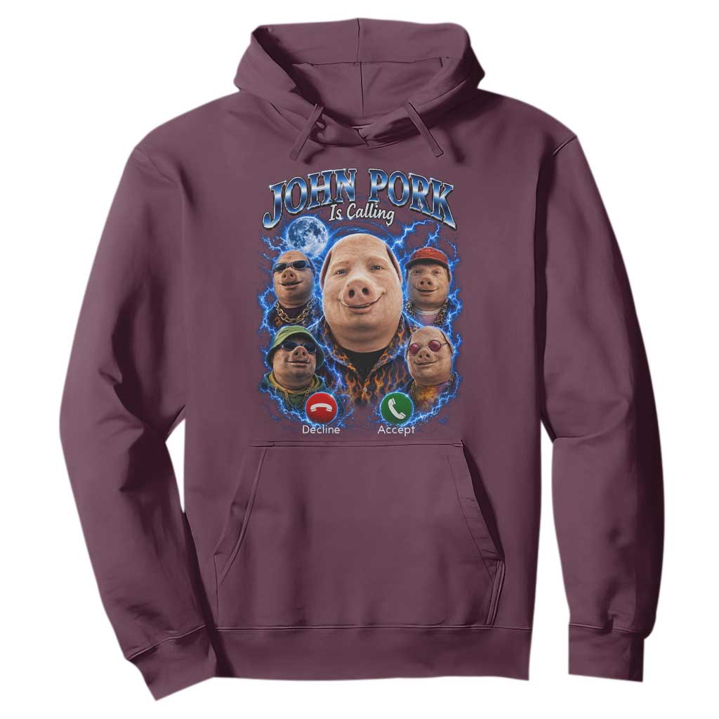 John Pork Calling Hoodie Funny Answer Call Phone Brainrot Meme Vintage Bootleg Graphic