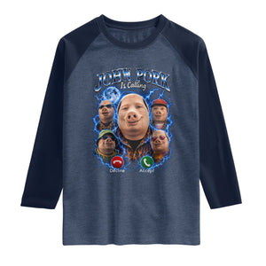 John Pork Calling Raglan Shirt Funny Answer Call Phone Brainrot Meme Vintage Bootleg Graphic