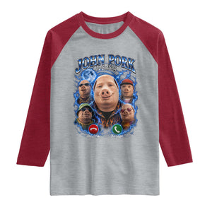John Pork Calling Raglan Shirt Funny Answer Call Phone Brainrot Meme Vintage Bootleg Graphic