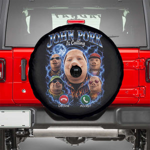 John Pork Calling Spare Tire Cover Funny Answer Call Phone Brainrot Meme Vintage Bootleg Graphic