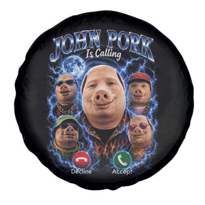 John Pork Calling Spare Tire Cover Funny Answer Call Phone Brainrot Meme Vintage Bootleg Graphic