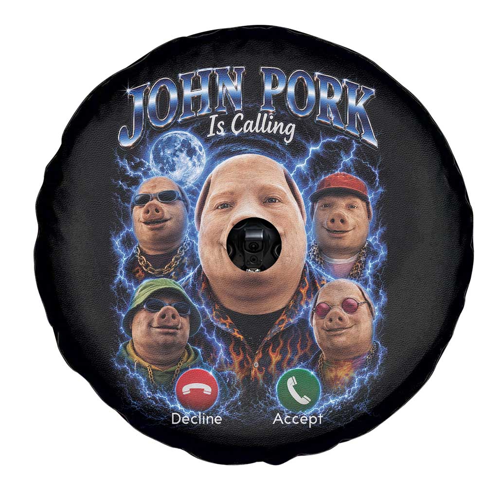 John Pork Calling Spare Tire Cover Funny Answer Call Phone Brainrot Meme Vintage Bootleg Graphic