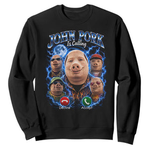 John Pork Calling Sweatshirt Funny Answer Call Phone Brainrot Meme Vintage Bootleg Graphic