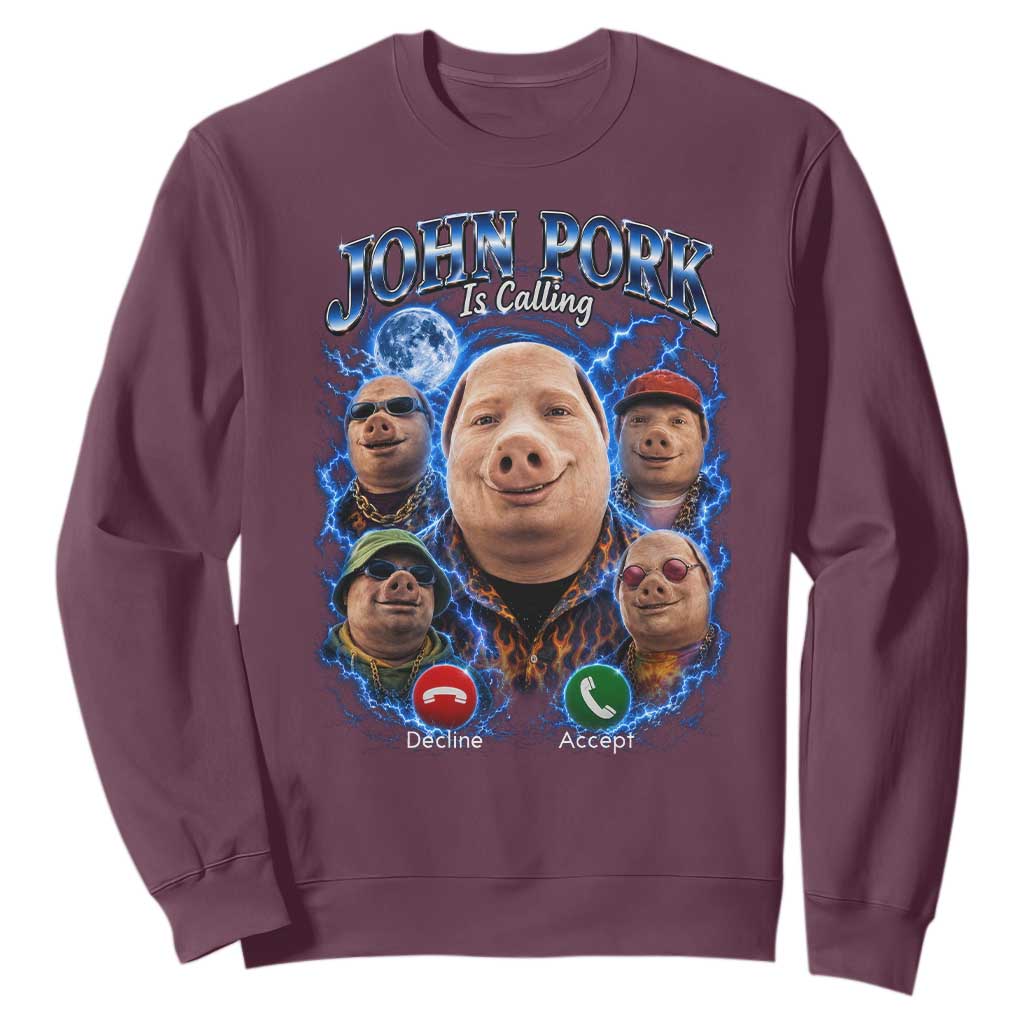 John Pork Calling Sweatshirt Funny Answer Call Phone Brainrot Meme Vintage Bootleg Graphic