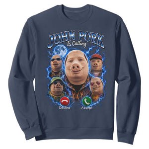John Pork Calling Sweatshirt Funny Answer Call Phone Brainrot Meme Vintage Bootleg Graphic
