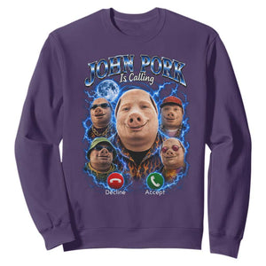 John Pork Calling Sweatshirt Funny Answer Call Phone Brainrot Meme Vintage Bootleg Graphic