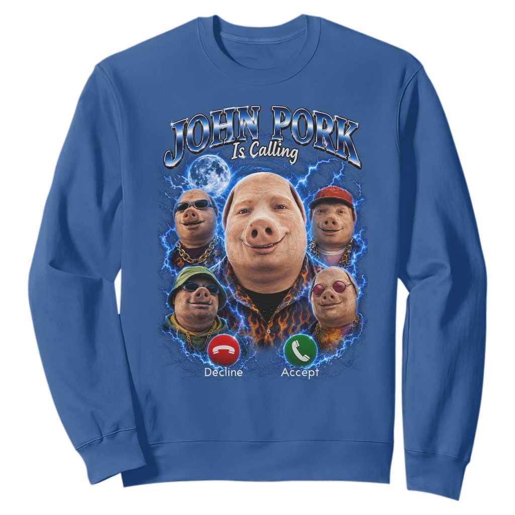 John Pork Calling Sweatshirt Funny Answer Call Phone Brainrot Meme Vintage Bootleg Graphic