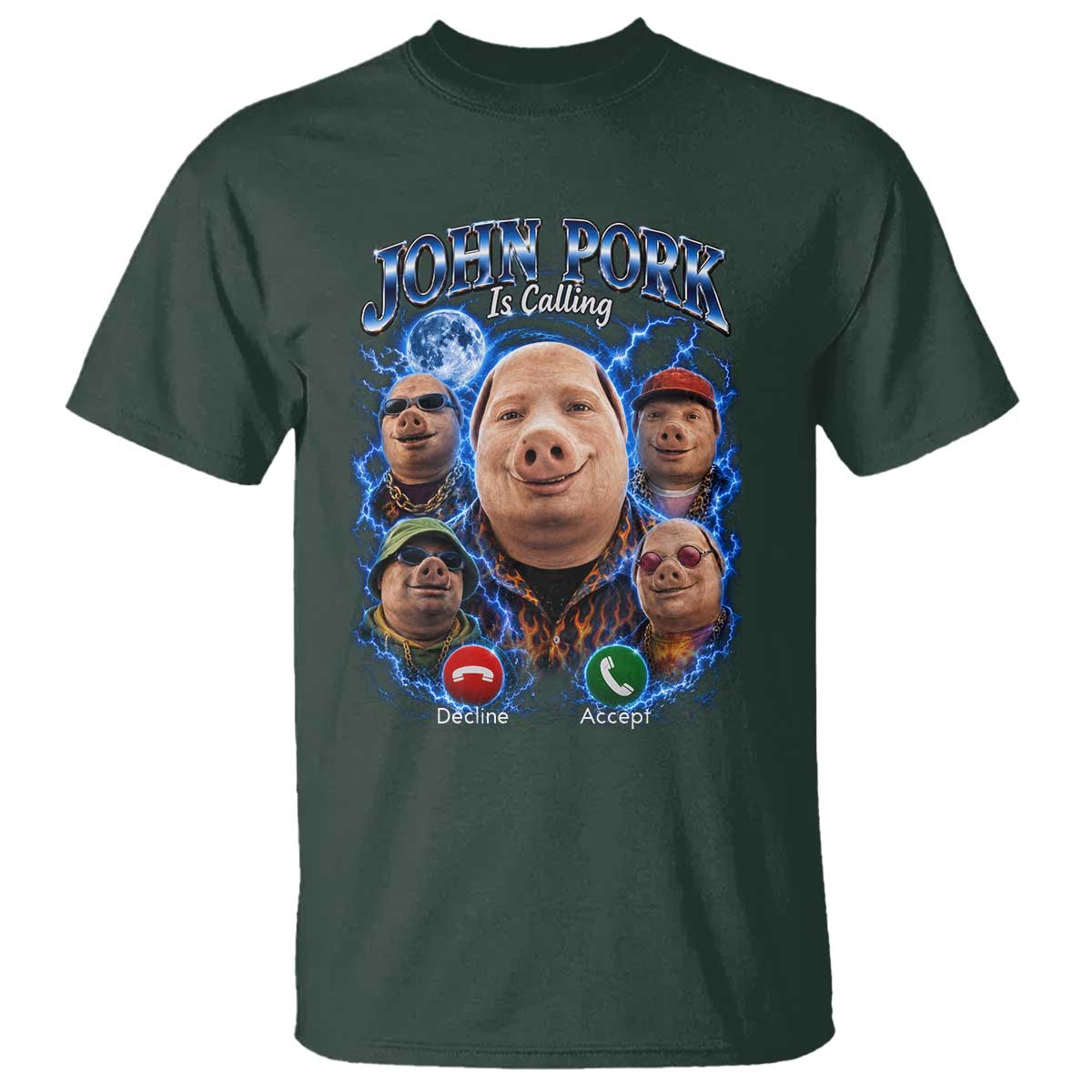 John Pork Calling T Shirt Funny Answer Call Phone Brainrot Meme Vintage Bootleg Graphic